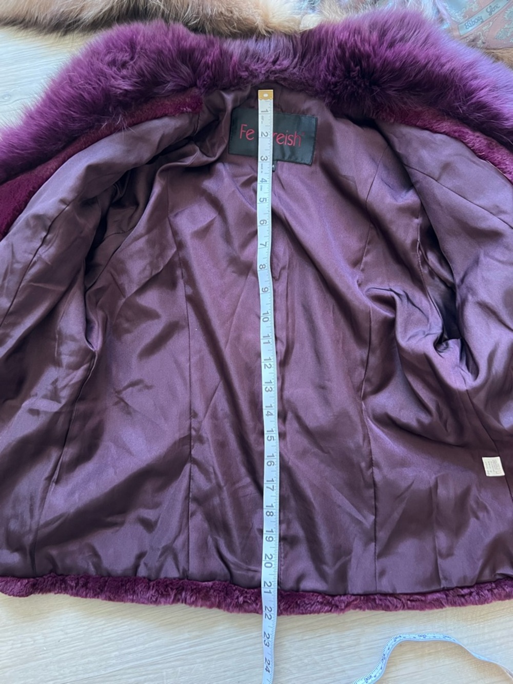 Vintage Purple Real Rabbit Fur Jacket w Fox Collar & Rose Belt Embroidered M - Picture 7 of 14